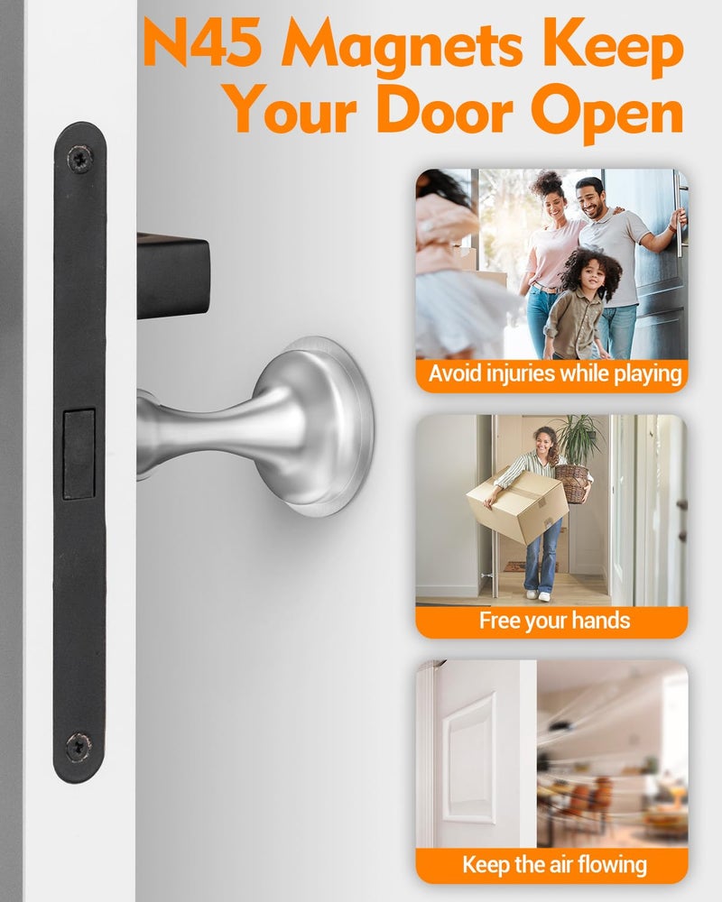 WINONLY Door Stoppers Magnetic Door Catch, Stainless Steel Magnetic Door Stop 2 Pack, Double-Sided Adhesive Tape, No Drilling, Screws for Stronger Mount, Holder Your Door Open for Wide Doors - Image 2